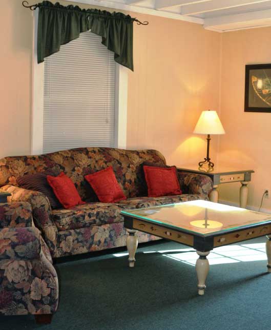 Living Area with Couch, Table and Lamp